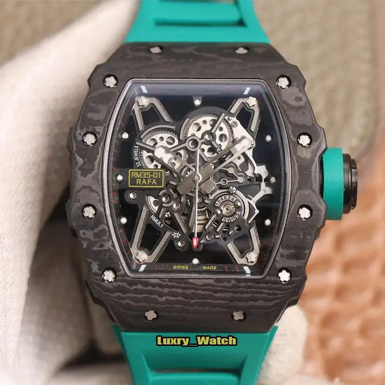 

Luxury New Brand Men RAFAEL NADAL Skeleton Dial NTPT Whole Carbon Fiber Automatic Mechanical Watch Blue Red Rubber Sport Watches