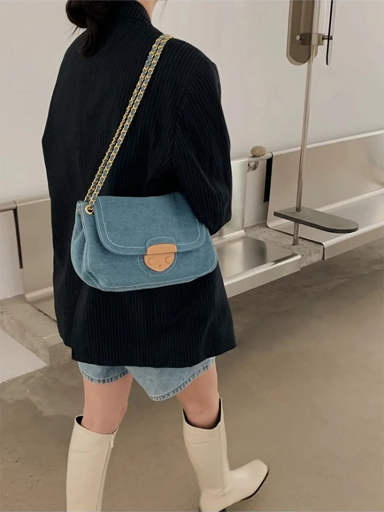 

Luxury Designer Handbag Fashion Chain Women Shoulder Bag Jeans Handbag Solid Color Messenger Bag Female Trending Purses Handbags