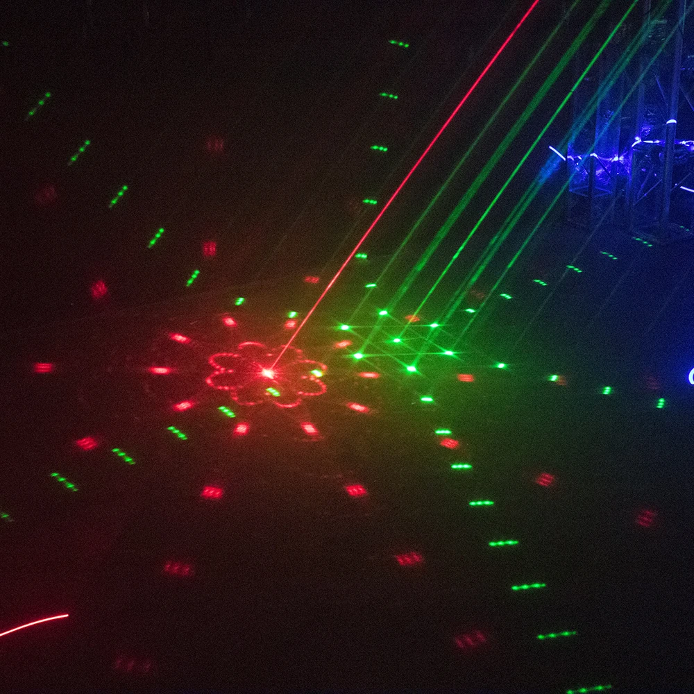 Лазер Gobo с четырьмя глазами красный зеленый синий лазерный DMX512 сценический