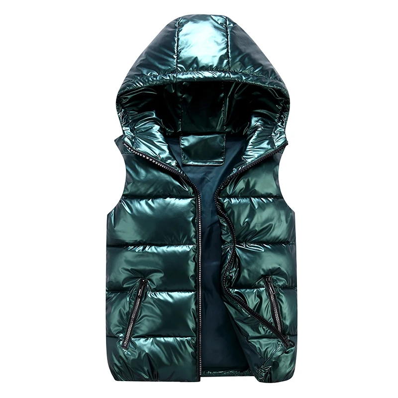 

Ladies Winter Hooded New Winter Bright Color Short Vest Cotton Black Padded Jacket New Sleeveless Soild Color Women Winter Vest