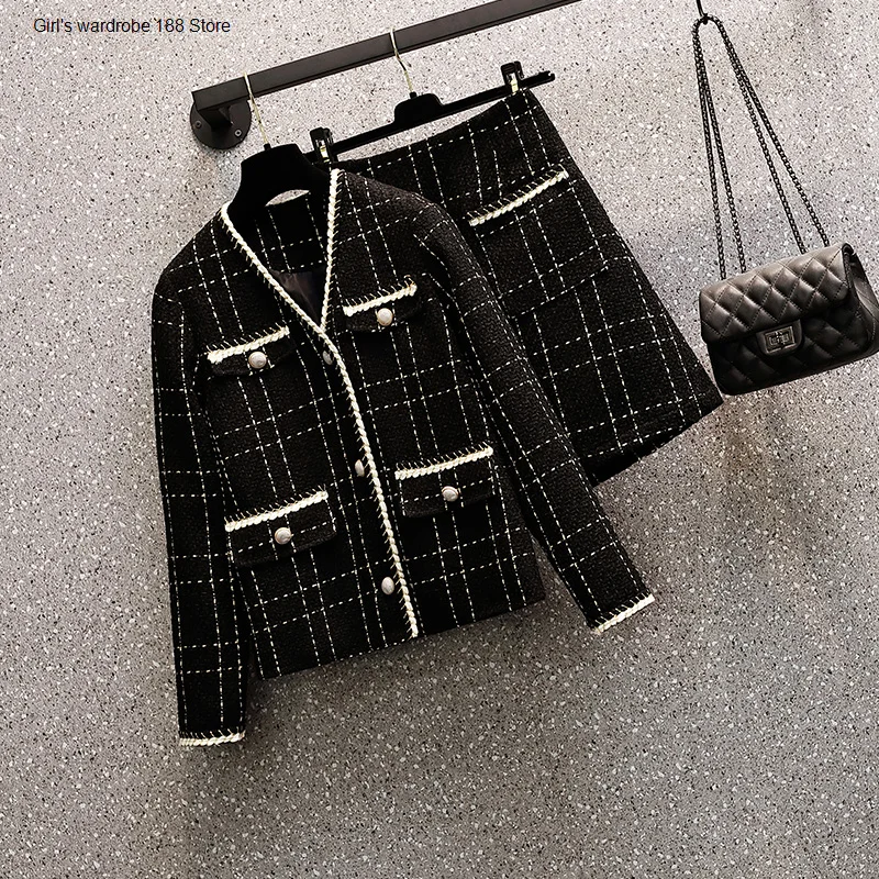 

Large size women's autumn winter clothing 2020 new women's sister graceful aging coat skirt two-piece suit