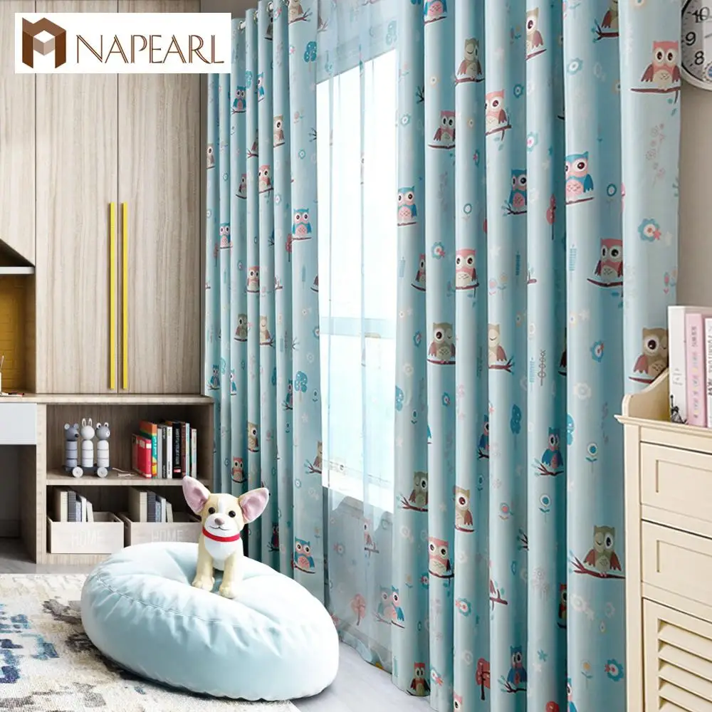 Шторы блэкаут NAPEARL с мультяшной совой короткие современные оконные люверсы для