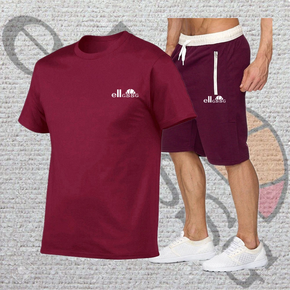 

New men's eIIGSSG brand printed sports comfortable and breathable T-shirt + men's sports breathable shorts fashion casual wear