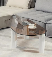 nordic light luxury glass tea table small flat oval solid wood low table living room household simple creative tea table