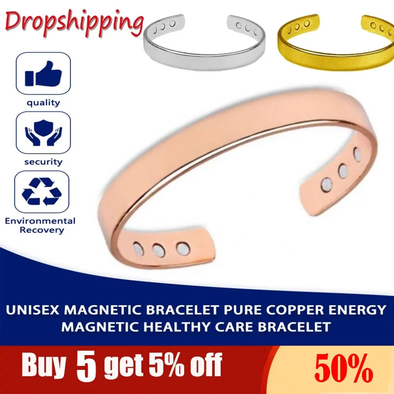 

Jewelry-Set Magnetic Copper Bracelet Ring Healing Energy Jewelry Sets for Women Rose Gold Adjustable Cuff Ring Bracelets Bangles
