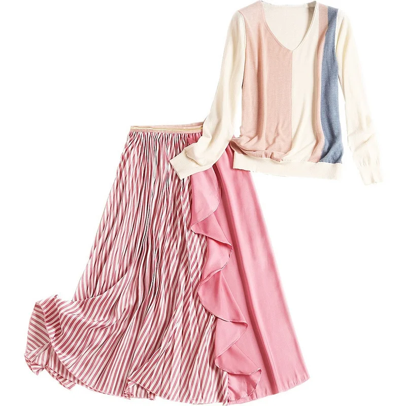 Женский костюм из двух предметов 2019 Осень Зима Новая рубашка топы и юбки с