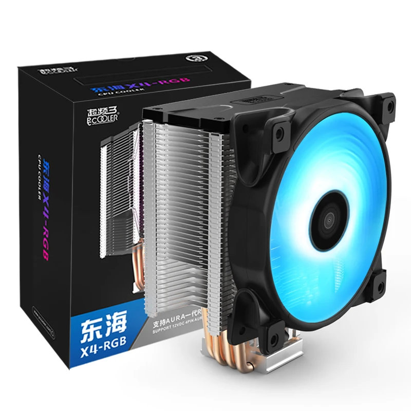 Pccooler X4 4 Heatpipe CPU кулер радиатора 12 см 12В/4PIN RGB тихий вентилятор для Intel LGA 115x AMD AM4 120 мм