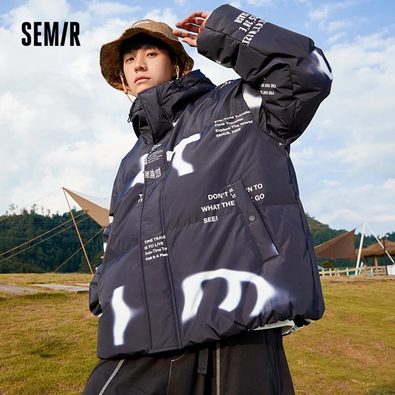 Пуховик SEMIR мужской зимняя куртка с принтом большие размеры 2019 | - Цена: 4425.3