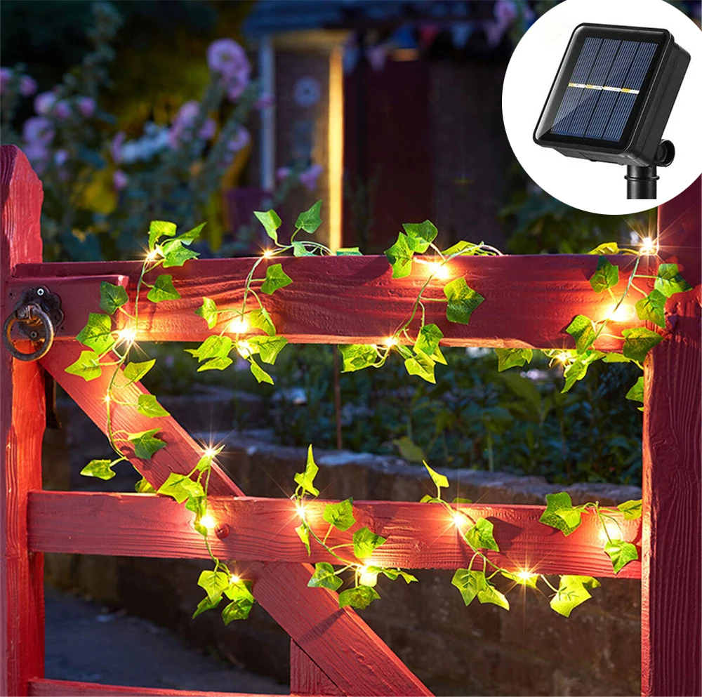 

Solar Powered Led Artificial Green Leaf Vine String Lights Christmas Fake Vine Ivy Lights Garland for Party New Year Wedding