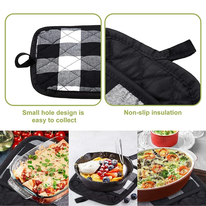 

7 Pcs Check Dish Towels Pot Holders Oven Mitts Non-Slip Heat Resistant Oven Mitts and Pot Holders for Cooking Grilling