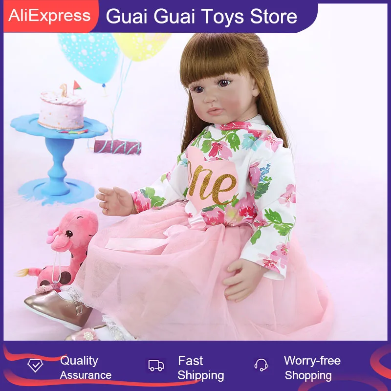 

Brand New 24 Inch Reborn Doll Cloth Body Girl Baby Cute and Realistic with Plush Giraffe Toy Holiday Gift