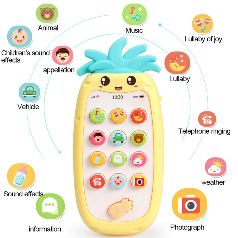 

Electronic Toy Cartoon Phone Pineapple Shape Simulated Mobile Phone Bilingual Musical LED Kids Education Learning Toys Gift