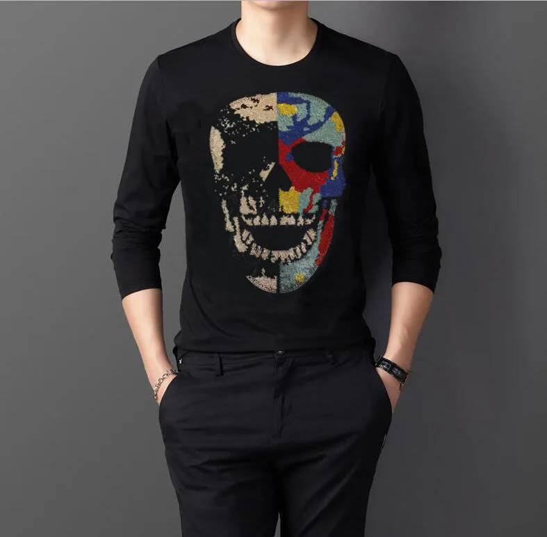 

2020 Newest Mens long tshirt Autumn Man Hot drill Fitness Bodybuilding Men Casual Cotton long shirts