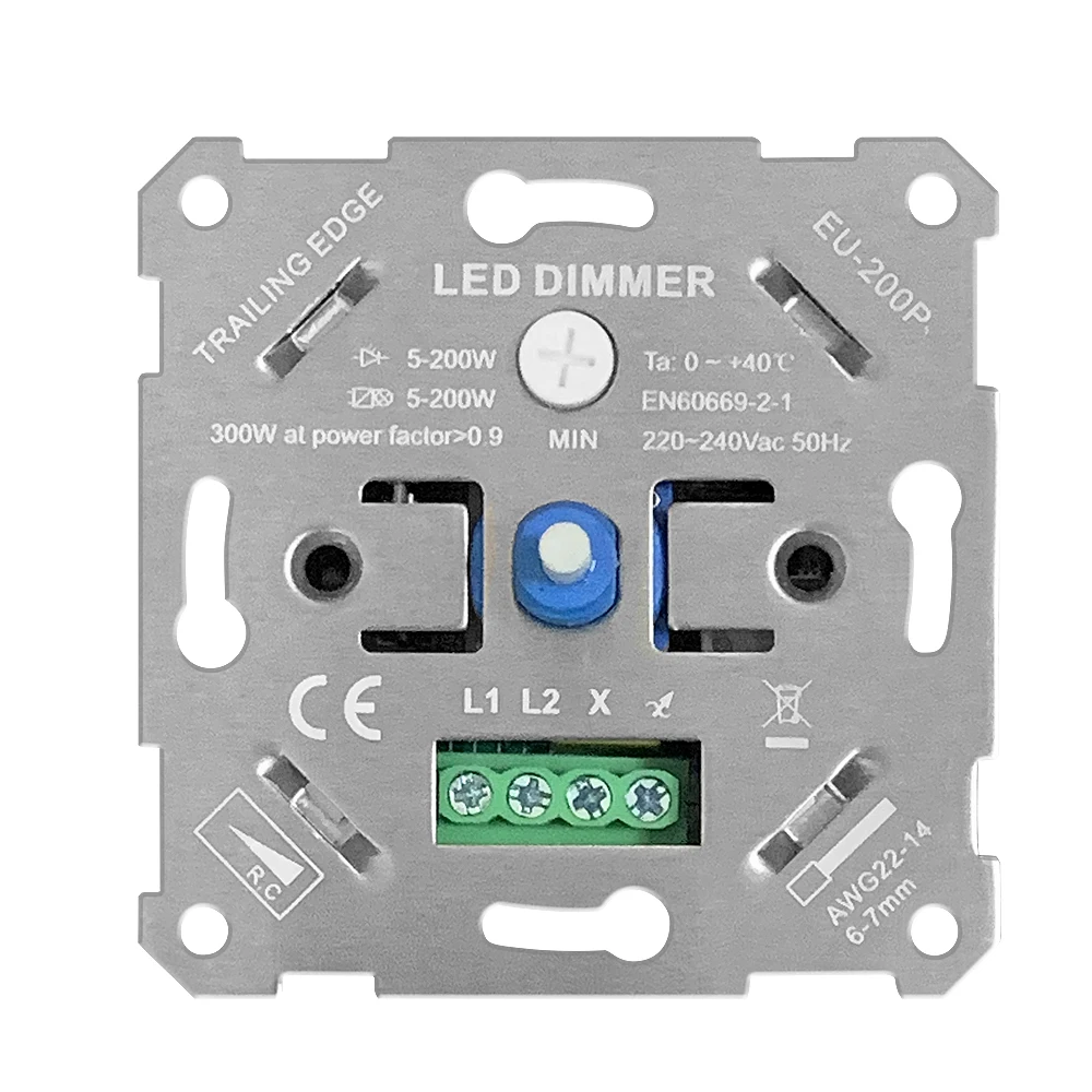 

CE approved 200W Trailing edge LED dimmer switch phase cut/off bottom brightness adjustable with knob 100-240Vac