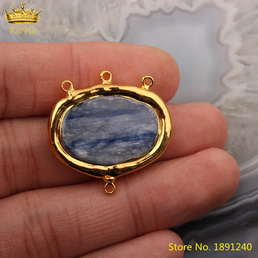 

5pcs Natural Blue Kyanite Stone Slab Beads Bracelet Making,Plated Gold Bails Kyanite Stone Spacer Beads For DIY Jewelry Making