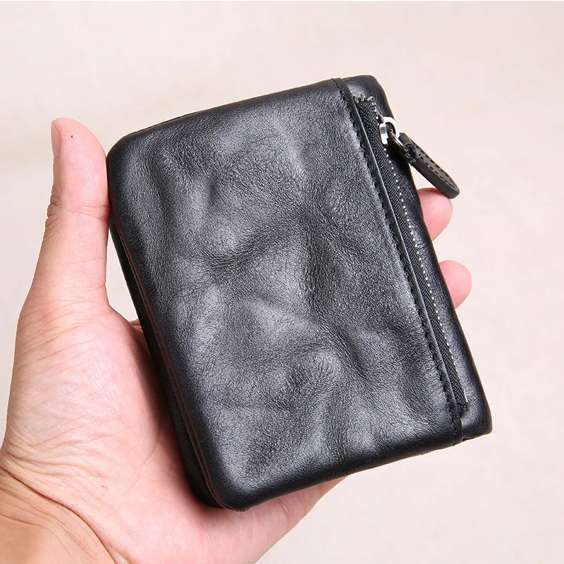 

genuine leather men's short small wallet fashion vintage natural real cowhide card holder women wallet student coin purse