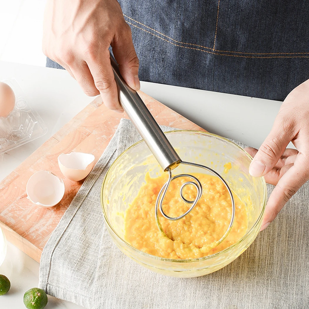 

2PCS Metal Dough Whisk Creative Danish Whisk Bread Mixer Whisk Scraper Easy to Clean Egg Beater Milk Frother Kitchen Utensil