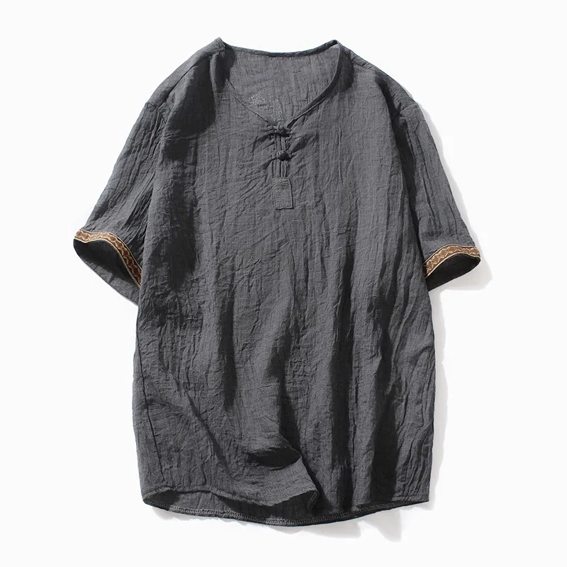 

Men's Kung Fu Loose Blouse Traditional Chinese Tang Suit Cheongsam Vintage Wushu Oriental T-Shirts Linen Tee Tops Male