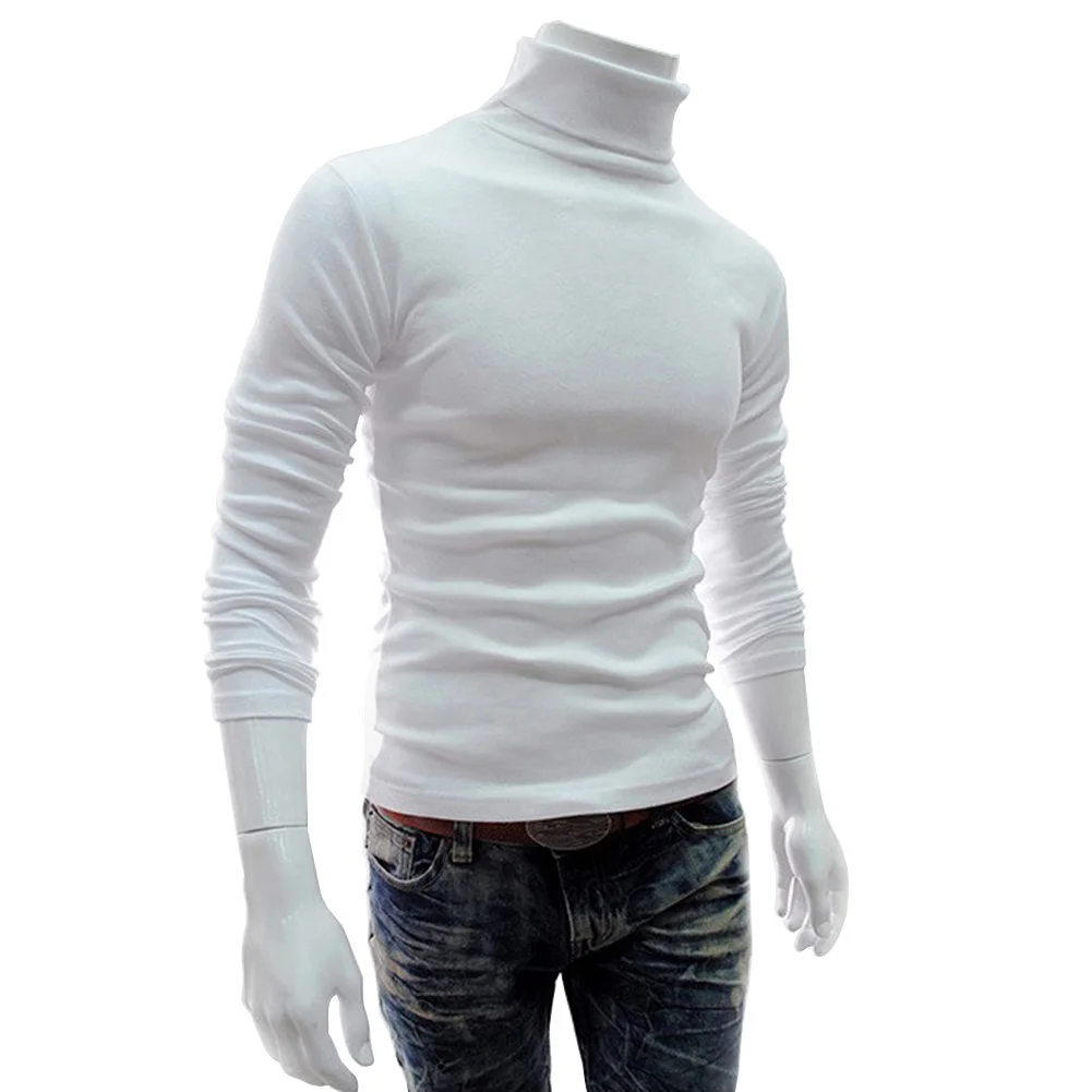 Men Autumn Solid Color Long Sleeve Turtle Neck Knitted Slim Bottoming Shirt | Мужская одежда