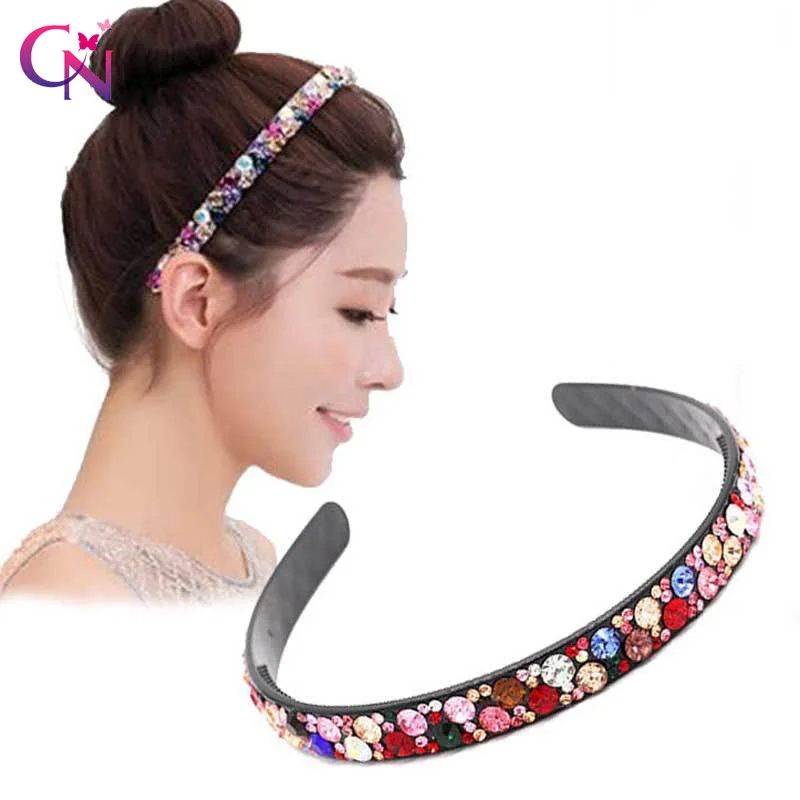 

CN Alice Flower Rhinestone Hairbands Women Sports Bezel Headband Metal Hair Band Hoop Top Double Bangs Fashion Hair Accessories