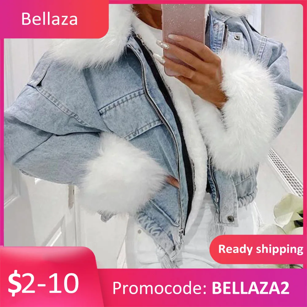 

Jean Jacket Women Denim Casual Jacket Women Long Sleeve Short Thick Warm Coats Winter Outwear Office Ladies Solid Streetwear