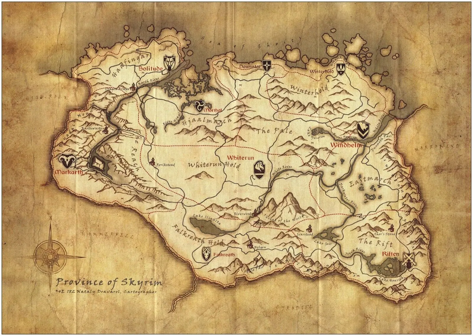 Шелковый постер Skyrim с картой для художественной печати домашний Настенный декор