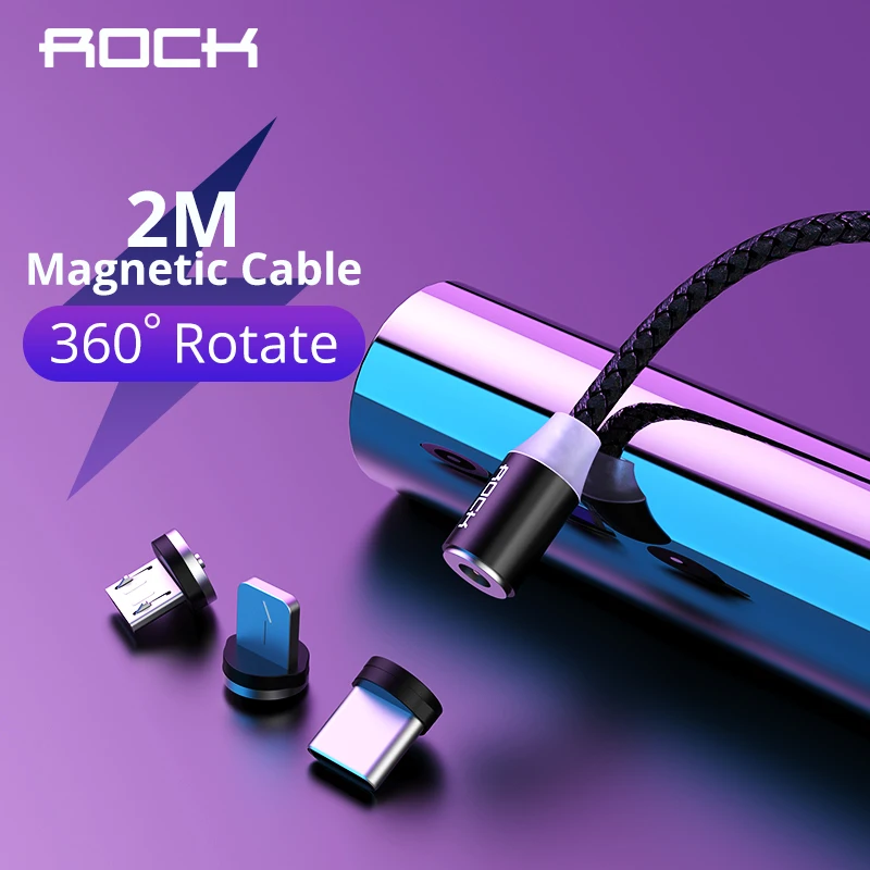 Магнитный USB кабель ROCK Micro Type C iPhone 1 м 2 для быстрой зарядки и передачи данных