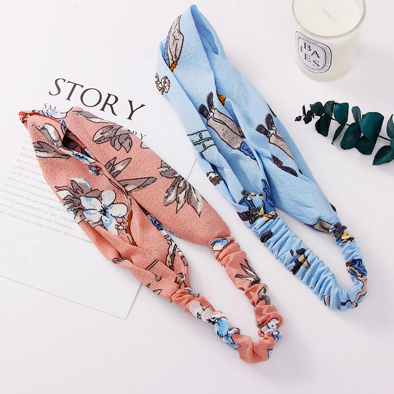 

Women Elegant Cross Knot Print Striped Headbands Girls Sweet Elastic Hairbands Soft Hair Holder Turban Fashion Hair Accessories