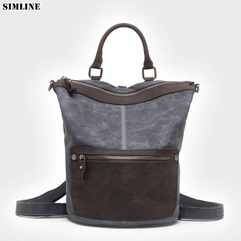 Мужской рюкзак из парусины и натуральной кожи винтажная Повседневная Дорожная