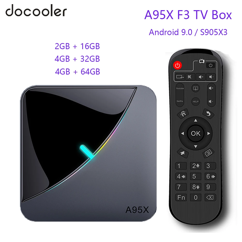 ТВ приставка A95X F3 RGB светильник TB Box Amlogic S905X3 Android 9 0 4 Гб ОЗУ 32/64 ПЗУ 2 4G/5G Wi Fi BT4.2 4K 8K UHD