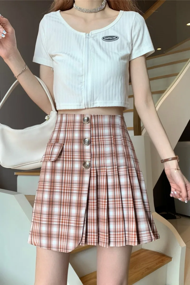 

Plaid skirt women's summer 2021 new skirt high waist slimming all-match a-line short skirt