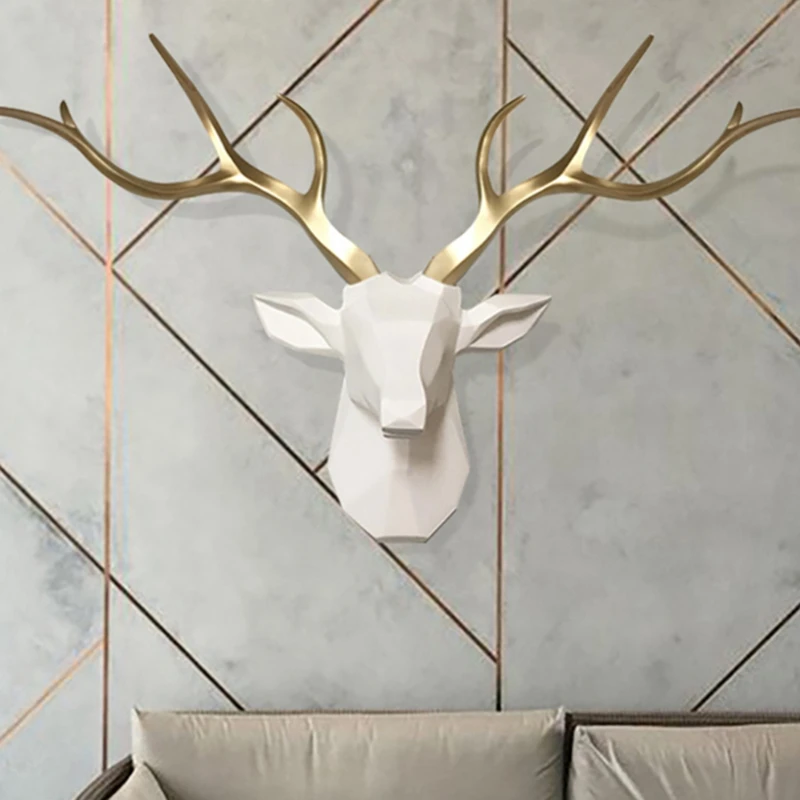 Escultura de cabeza de ciervo 3D extragrande, decoraci&oacute;n para colgar en la pared, estatua de ciervo, accesorios de decoraci&oacute;n para el hogar y la sala de estar-1