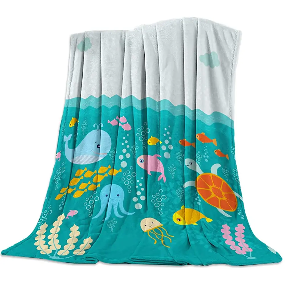 

Теплое Фланелевое Флисовое одеяло для кровати, кушетки и офиса, фланелевое одеяло с мультяшными морскими существами, морской жизнью, морски...