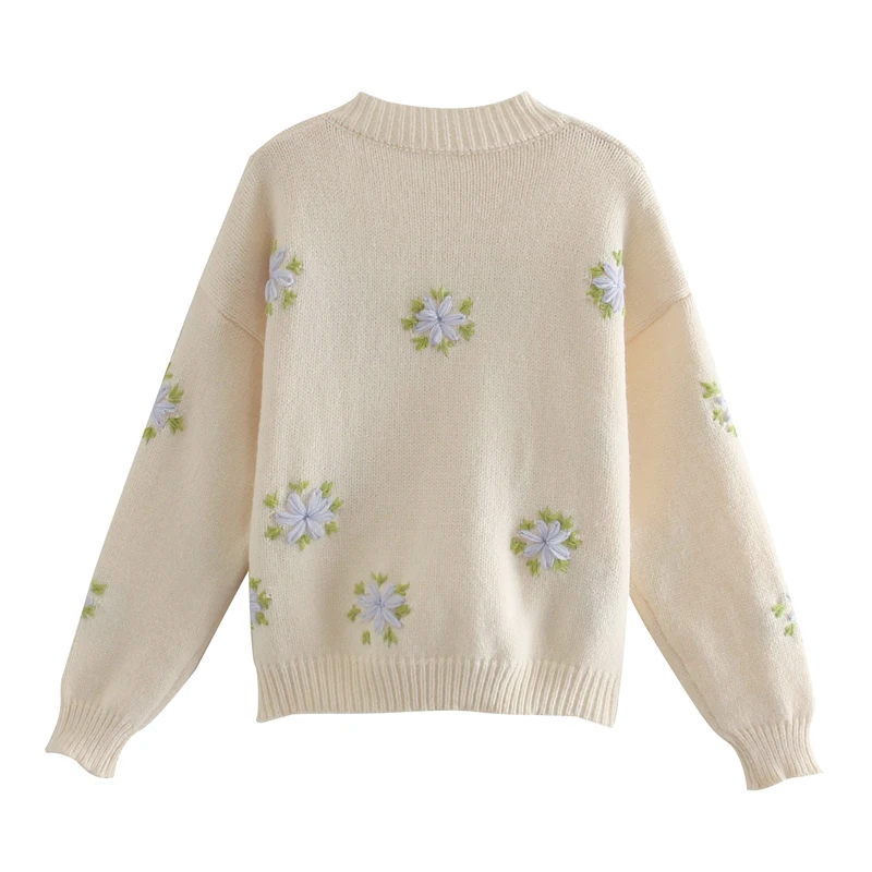 Повседневное вязаный Для женщин свитер Za Embroidrey кардиганы с цветочным принтом