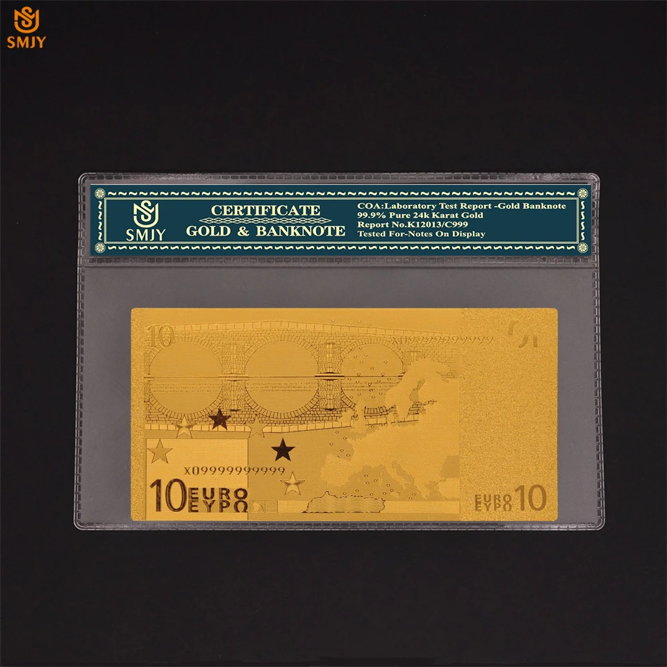 

Waterproof And Anticorrosive European Gold Banknote 10 Euro Bills Bank Note in 24K Gold Plated With Plastic COA Frame For Gifts