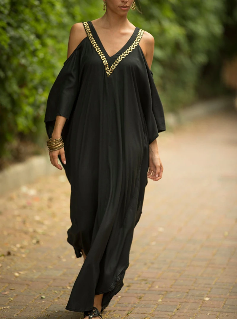Женская Черная пляжная одежда больших размеров, закрытый Купальник для женщин, бикини Saida de Praia, Пляжная туника Sarong