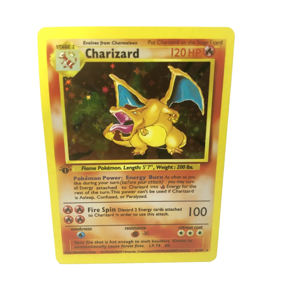 

English First Editio 1996 Years DIY Pokemon Flash Cards Charizard Pokemon Cards Game Collection Cards Christmas Gift Toys