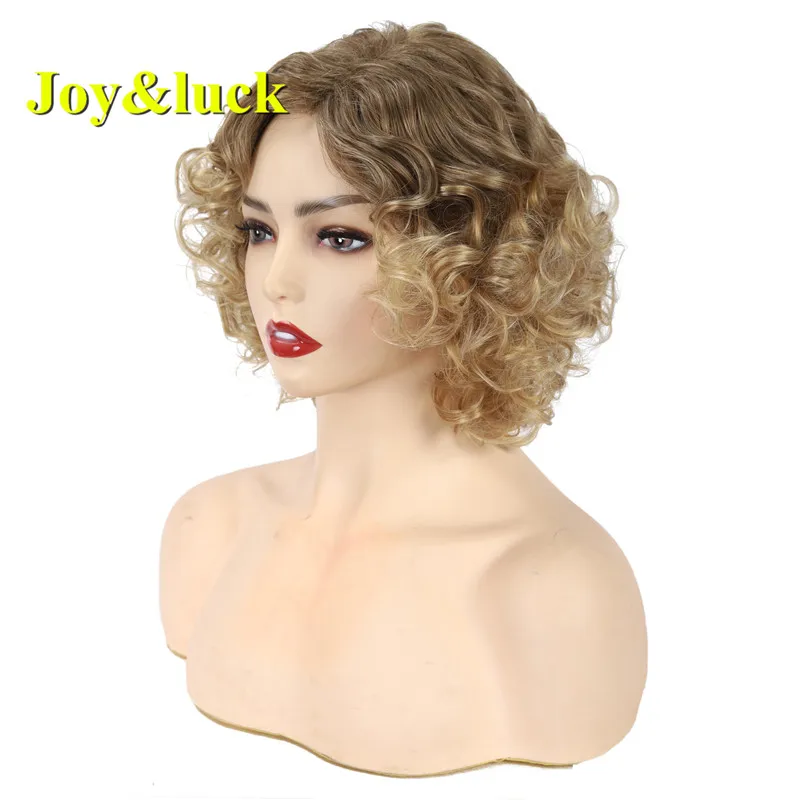 Joy &amp luck короткие кулярные синтетические парики коричневый блонд с эффектом