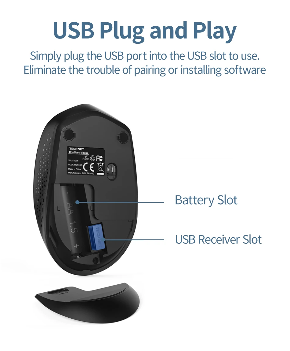 TeckNet компьютерные мини мыши USB беспроводная мышь 2,4 ГГц 1600 dpi беспроводная мышь 4 кнопки оптическая эргономичная мышь для ноутбука