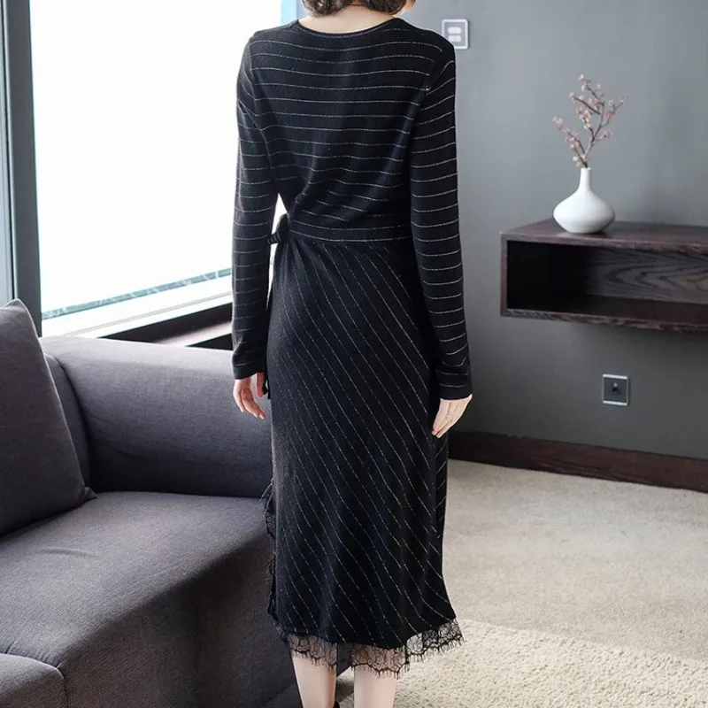 Новинка 2019 корейское осенне-зимнее платье-свитер элегантное женское платье с