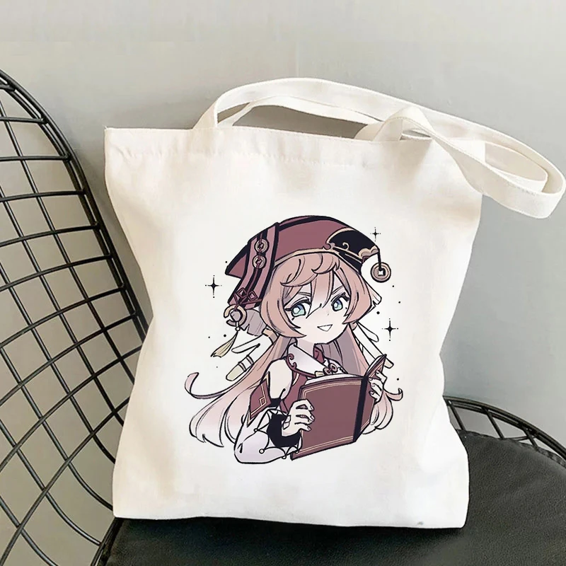 

Game Genshin Impact Anime Tote Bag Women Shopper Bags Shoulder Bag Large Capacity Canvas Handbag Reusable Eco Bags Shopping Bag