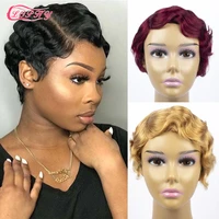 pixie cut wig short human hair wigs for black women finger wave wig remy human hair wig cheap wig with free shipping for party