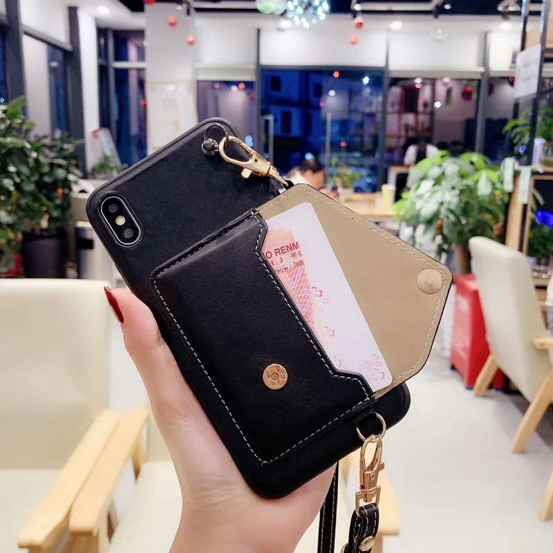 Для iPhone XR XS MAX X 8 7 6 6s плечевой ремень из кожи бумажник держатель для карт задняя чехол КРЫШКА ДЛЯ samsung S10 S9 плюс S10E Note 9