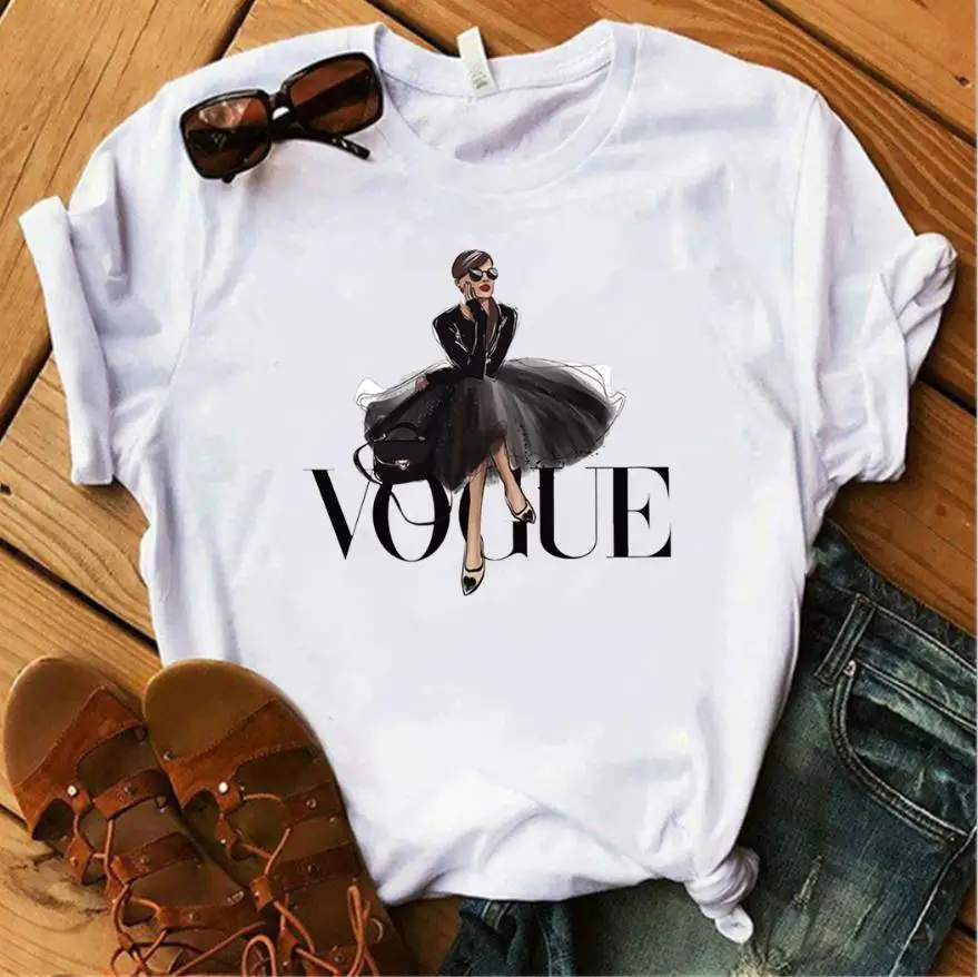 T-shirts-Camiseta de princesa Vogue para mujer, remera con estampado Harajuku Ulzzang, camisetas divertidas de dibujos animados, Camisetas estampadas para mujer 2021