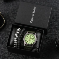 man unique fluorescent green watch with calendar comfortable mens nylon band clock exquisite men bracelet gifts set for husband