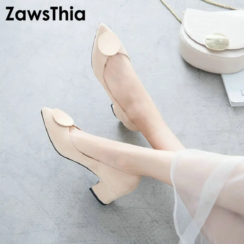 Женские свадебные туфли ZawsThia элегантные для офиса на высоком массивном каблуке с