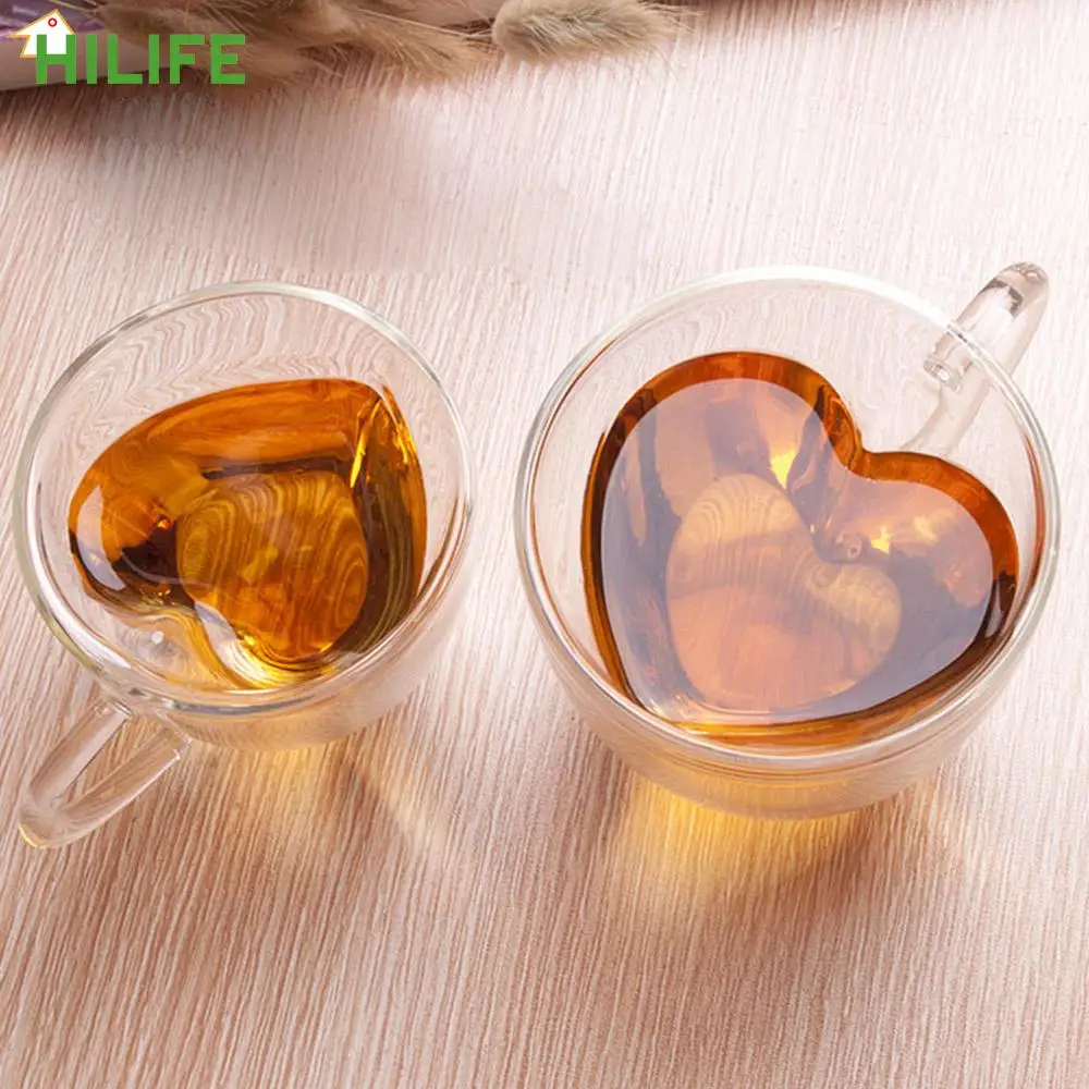 

Кружка в форме сердца для чая, пива, чашка сока, кофейные чашки, кружка, подарок, стеклянная термостойкая кружка с двойными стенками, посуда д...