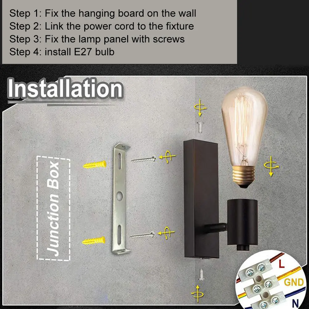 

Wall Mount Wall Light Base E27 Wall Lamp Bracket 350 Rotatable Spotlights for Living Room for bedside bedroom study(No Bulb)