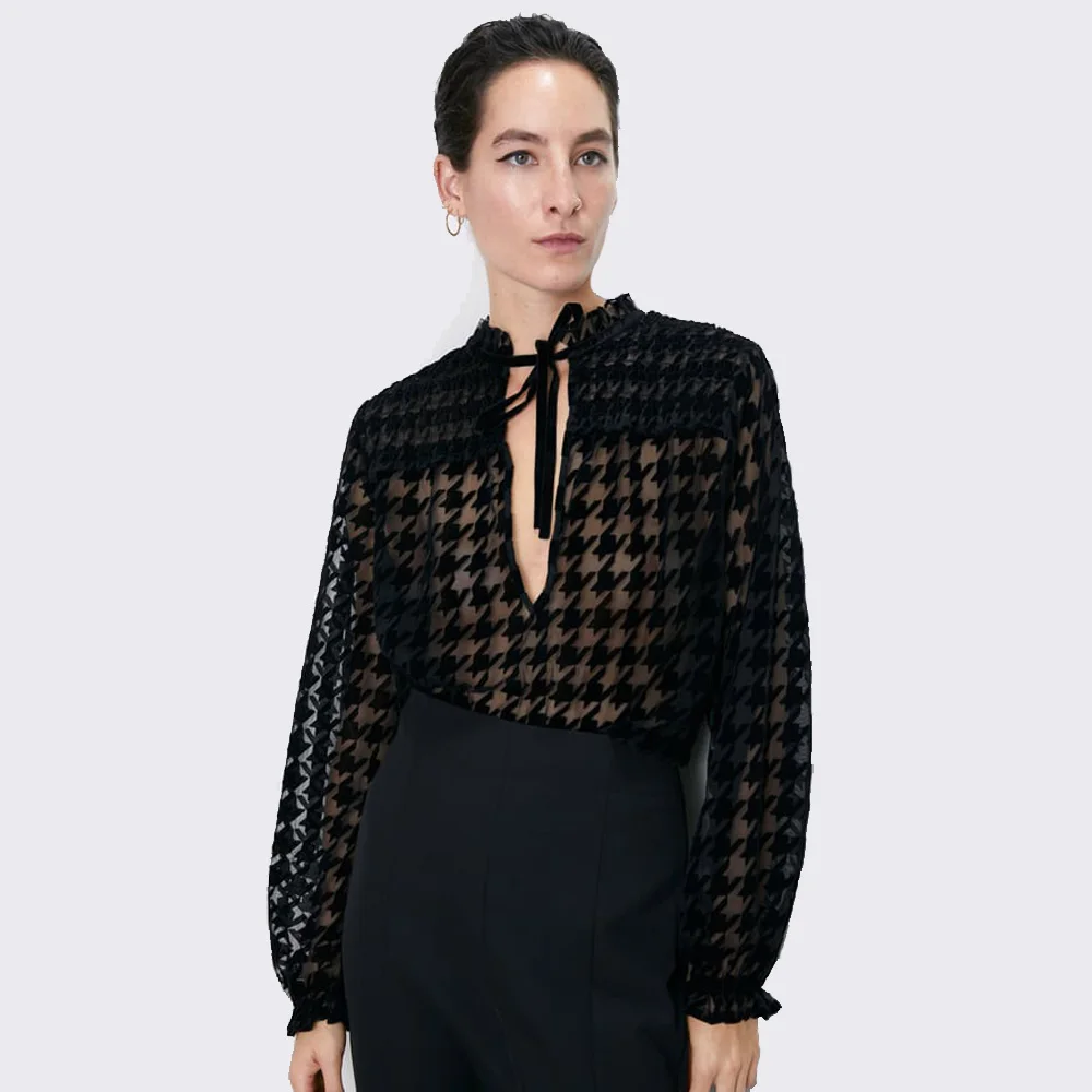 ZA 2019 Осенняя Новая черная рубашка с воротником-бабочкой модная женская одежда