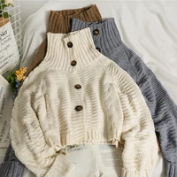 womens sweater 2021 new high neck open long sleeved sweater sweater autumn loose and thin short wild sweater top